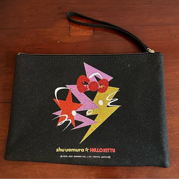 Shu uemura x Hello Kitty Cosmetic Pouch Case Bag Wristlet Black Purse Collab - Picture 8 of 8